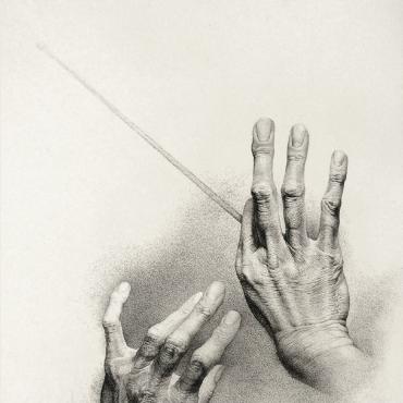 Chopinovo nokturno, 35 x 50 cm, kresba tužkou